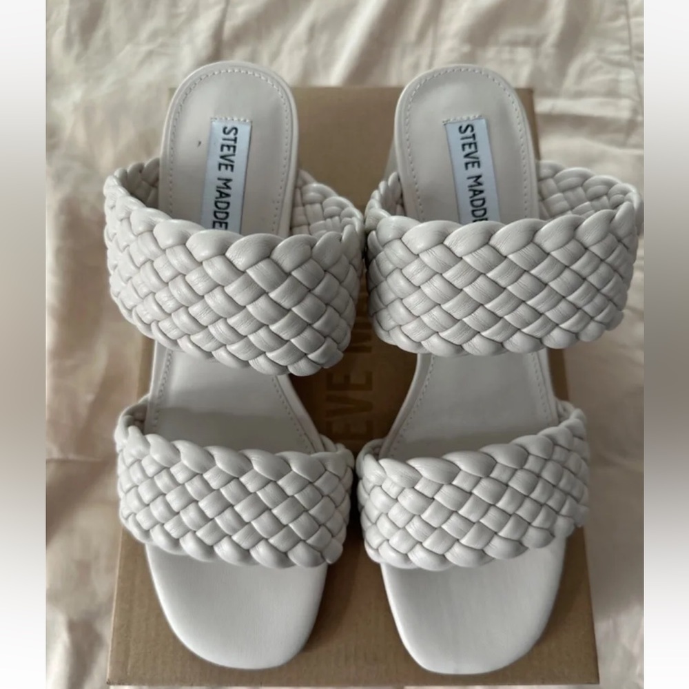 Steve Madden Daphnee Braided Block Heel Sandal Bone size 8